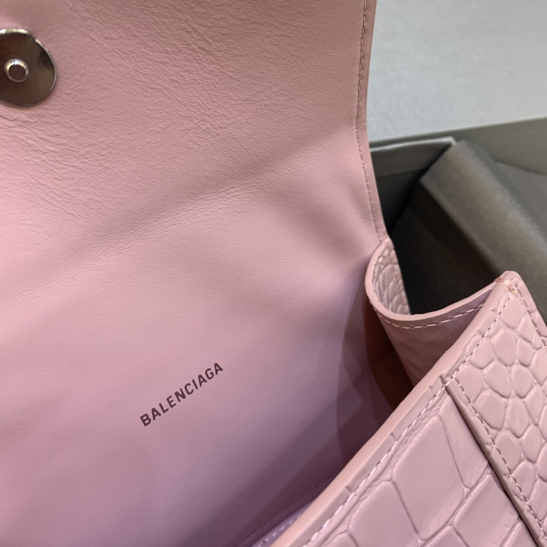 Balenciaga Hourglass XS Handbag Crocodile Embossed Shoulder Bag Pink